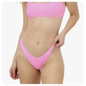 Frankies Bikinis Enzo Ribbed Cheeky Bikini Bottom Cherub Barbie Pink Medium New